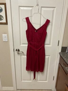 EUC crimson White House Black Market belted dress.  Pintuck pleats.  Sleeveless